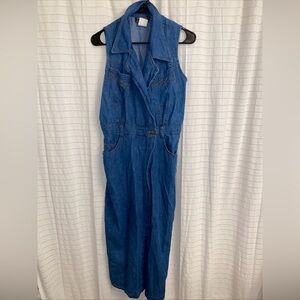 Blue Denim dress women’s size 10 pockets embroidered western collared fall